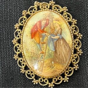 Gold Tone Vintage Victorian Couple Pin Brooch